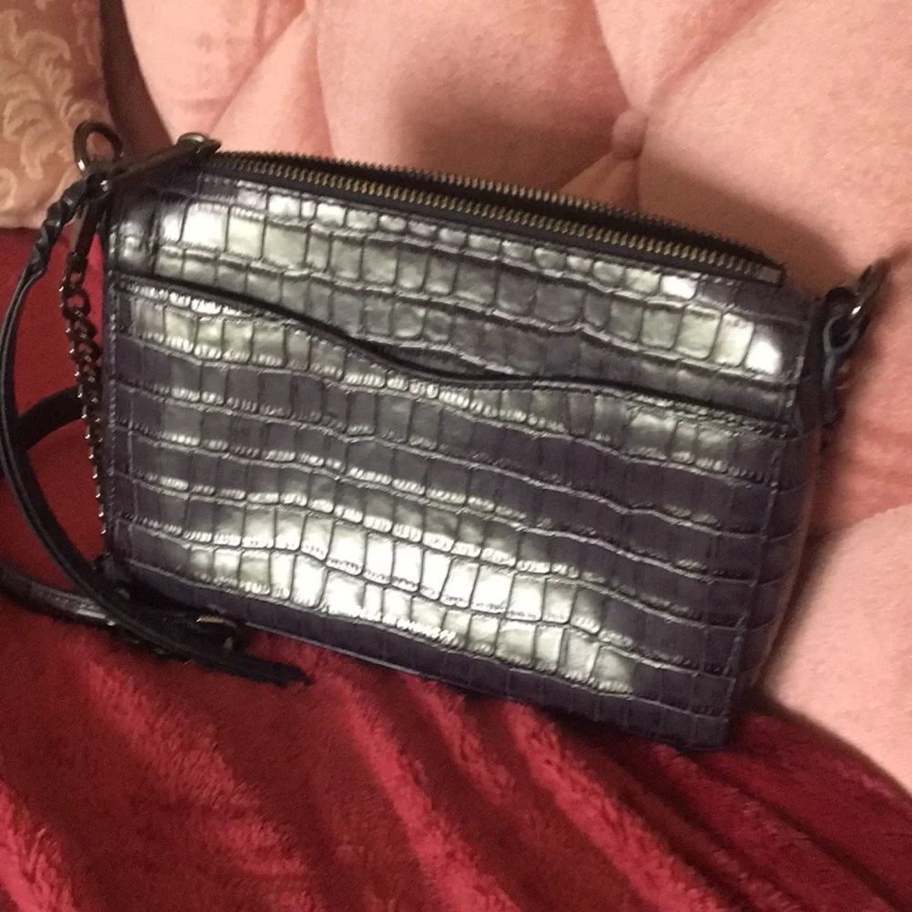 Rebecca Minkoff gray blue exotic Croc embossed Mini Mac crossbody - Picture 3 of 13